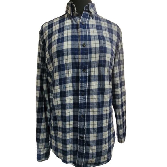 Blue and White Plaid Flannel Button Up Shirt Size Small - Picture 1 of 4